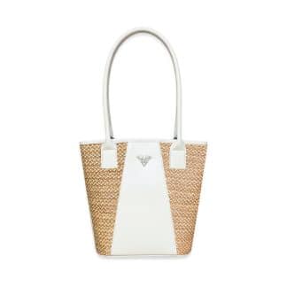 Beige Leather Tetra Tote Bag