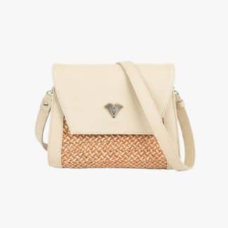 Beige Leather Crossbody Curvo Bag Vija