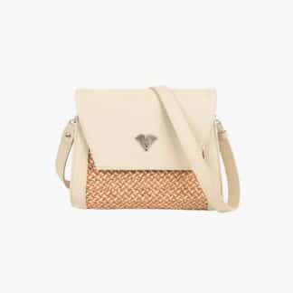 Beige Leather Crossbody Curvo Bag Vija